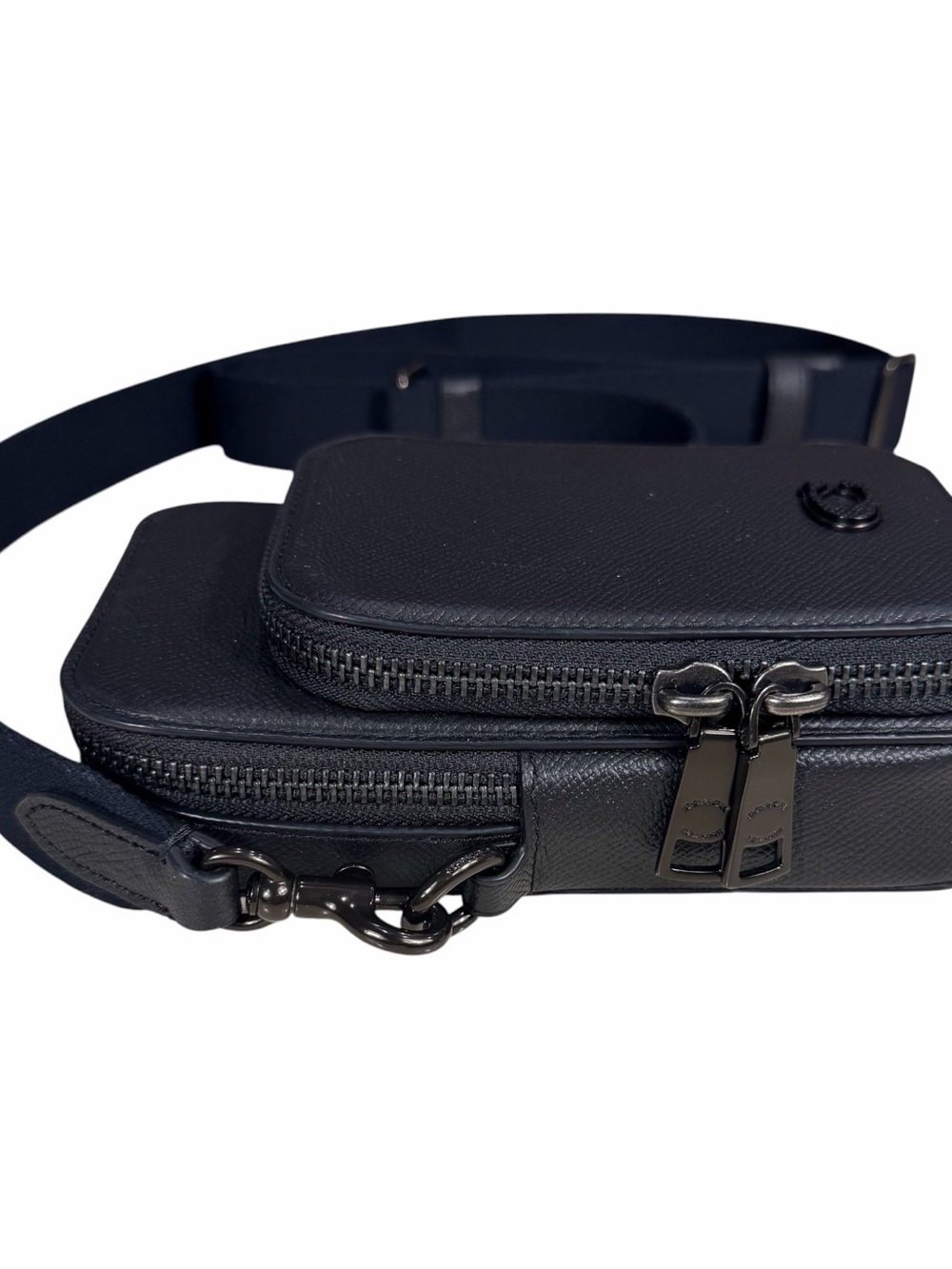 Coach Travel Phone Crossbody Pebbled Black Leather Crossbody Bag Structured - Picture 2 of 10